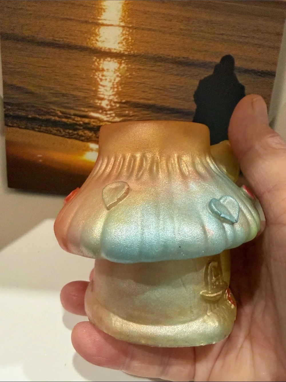 Pastel Resin Gold Mushroom House Vase with Rainbow Accents